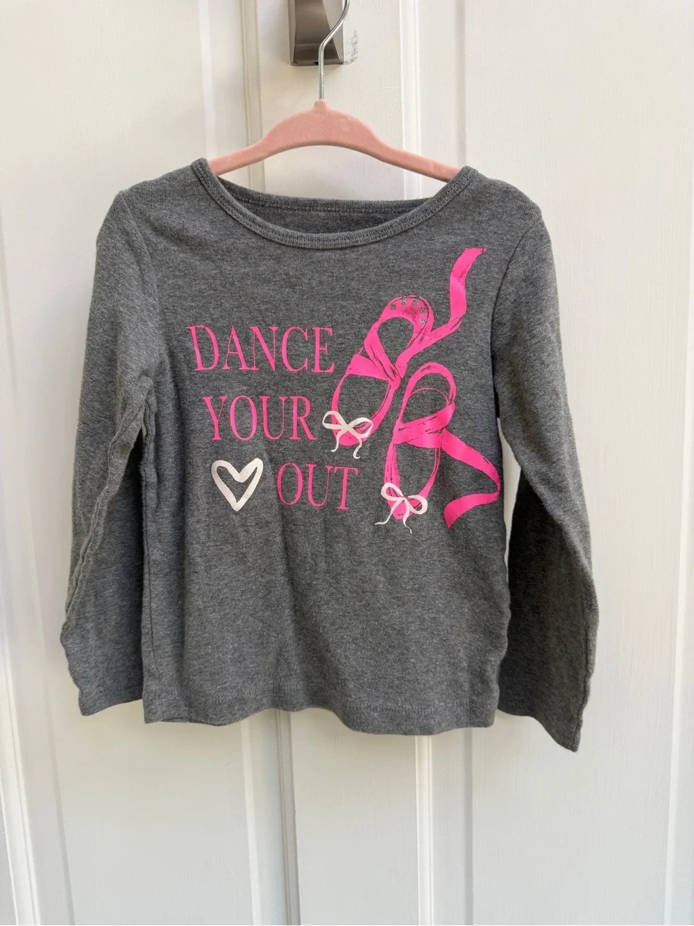 Carter's 4T Girls Gray Long-Sleeve Tee Shirt Top Dance Your Heart Out Ballet